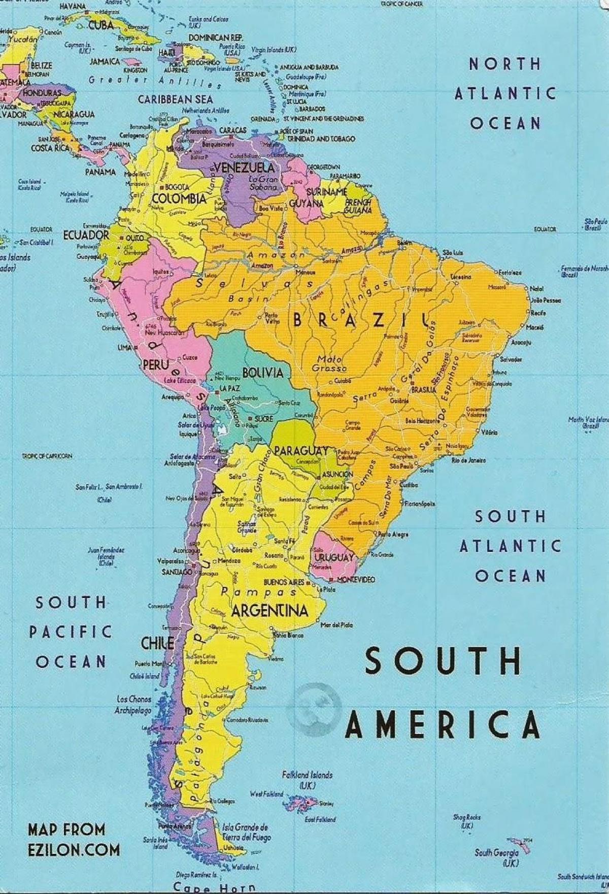mapa Gujany Ameryka Południowa 