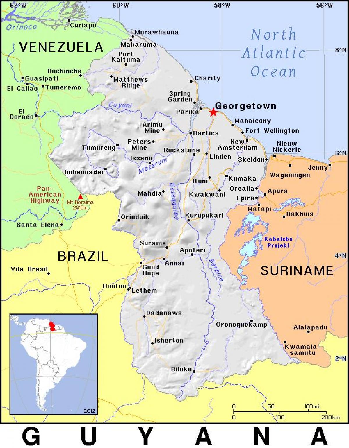 mapa kraju Gujana 