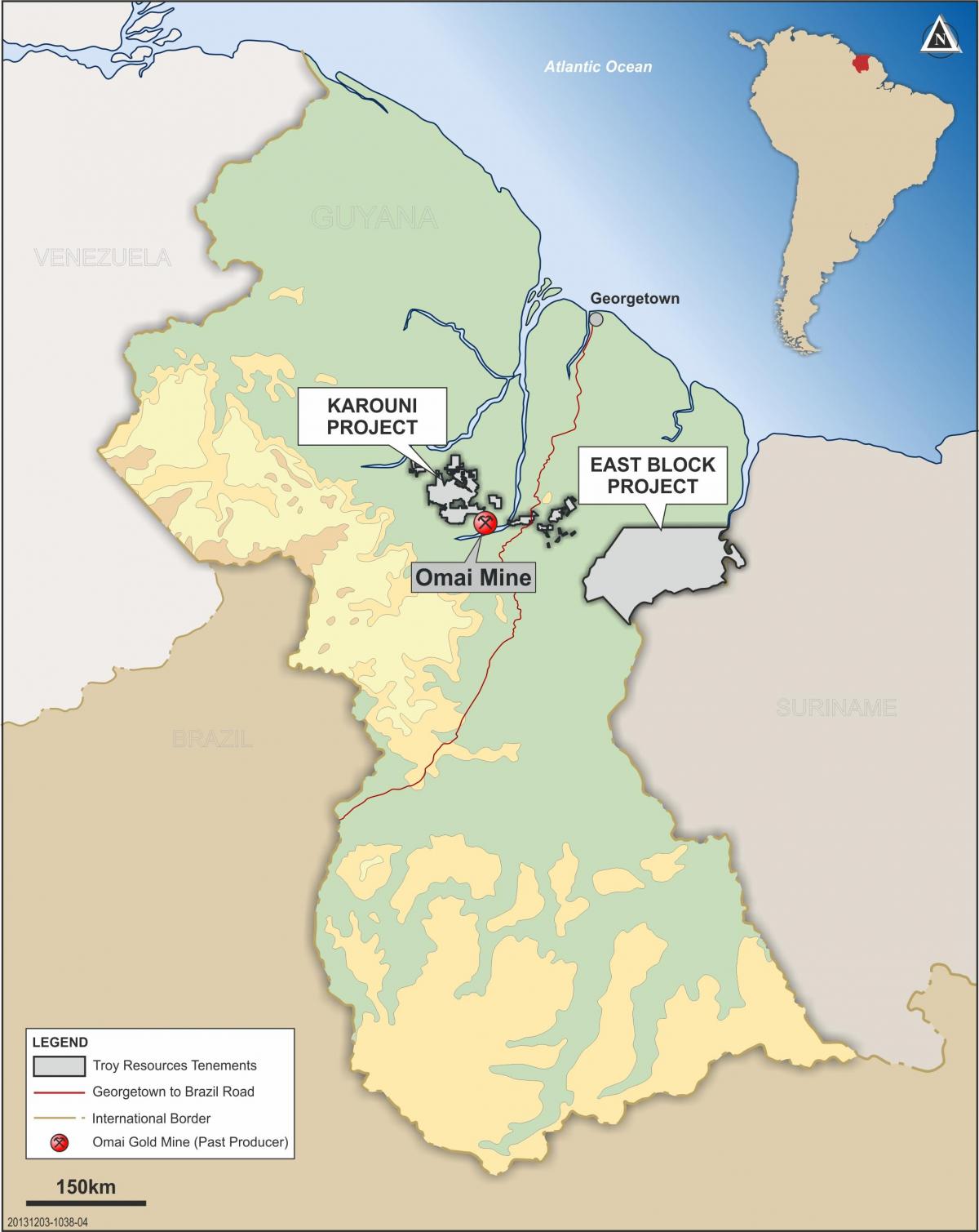 mapa Gujany przedstawiono zasoby mineralne