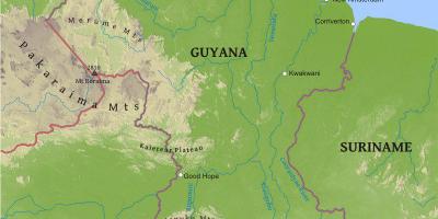 Mapa Gujany, pokazujące niska równina przybrzeżna