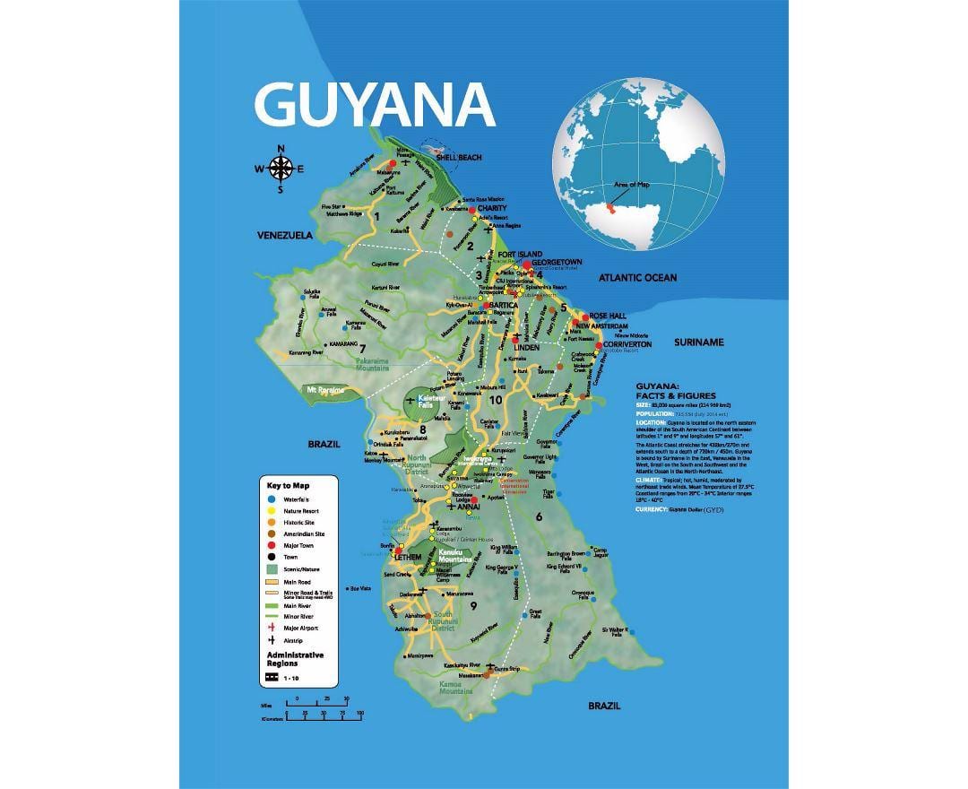 mapę mapę pokazującą, jak indianie przyszli do Gujany