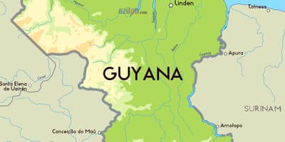 Mapa fizyczna mapa Gujany
