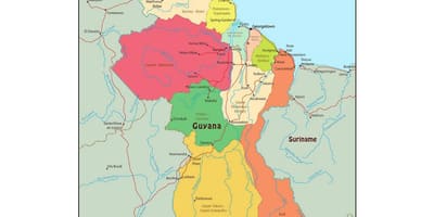 Mapa Gujany pokaż 10 powiatów