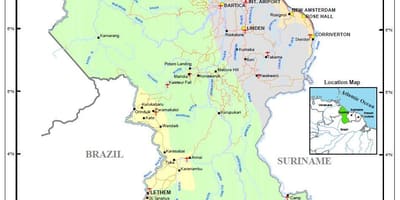 Mapa Gujany, pokazując zasobów naturalnych