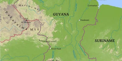 Mapa Gujany, pokazujące niska równina przybrzeżna
